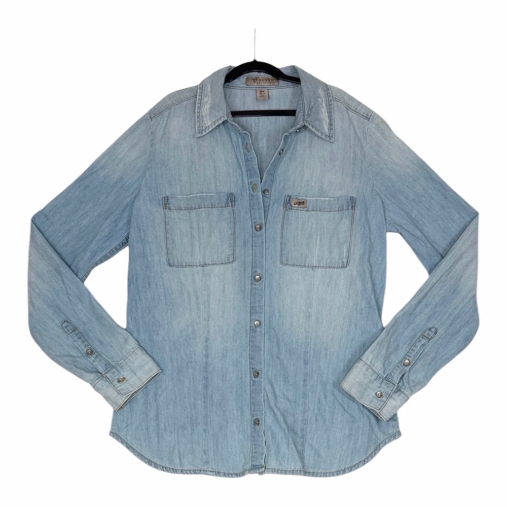 Women’s‎ Vintage Guess 90s 100% Cotton Denim Long Sleeve Button Down Shirt